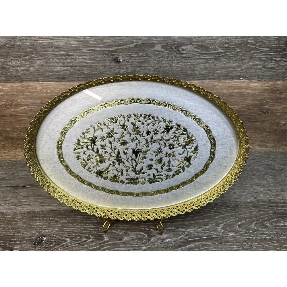 Vintage Vanity Tray Gold Filigree Ornate Hollywood Regency 16x11”